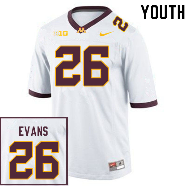 Youth #26 Zach Evans Minnesota Golden Gophers College Football Jerseys Sale-White - Click Image to Close